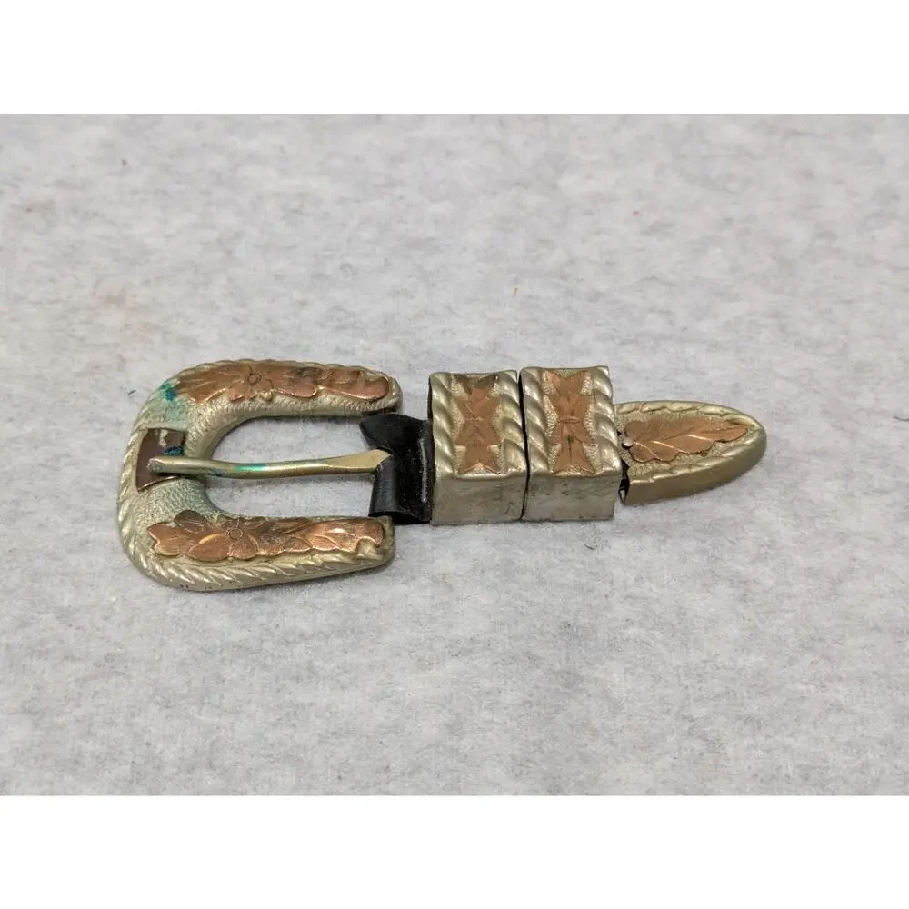 Western Belt Buckle Set Silver Tone Bronze Braided Accent Vintage Collectible